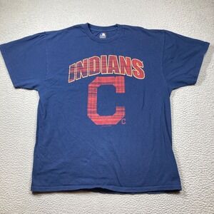 Cleveland Indians  "C"‎ T Shirt Adult XL Blue Short Sleeve MLB Baseball Old Logo